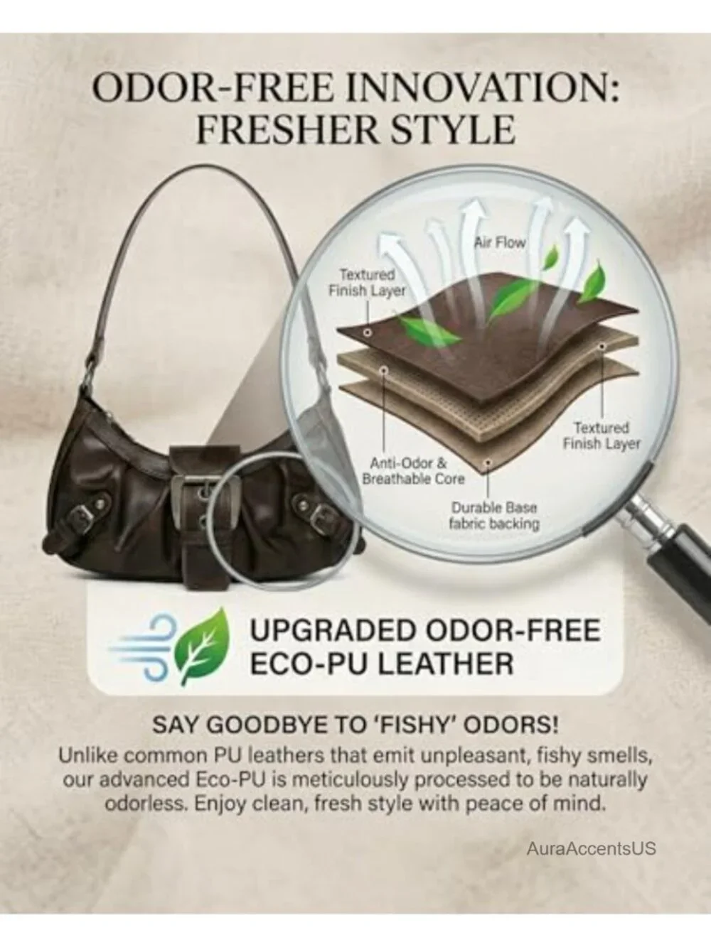 Small Hobo Shoulder Bag Odorless PU Leather Goth Punk Crescent Handbag